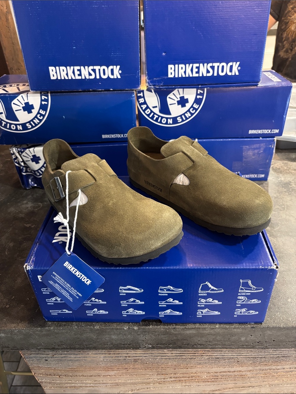 Birkenstock Men’s Olive Suede Slip-On Clogs